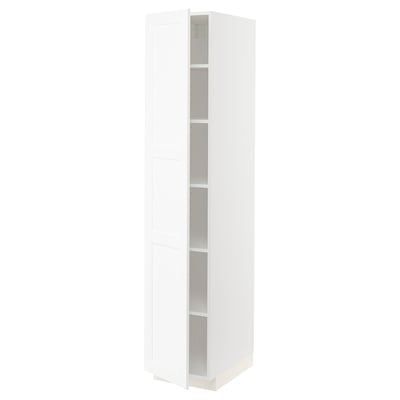 White METOD kitchen cabinet, tall and narrow with adjustable shelves, minimalistic design.