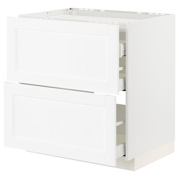 White METOD kitchen cabinet with pull-out drawers, smooth finish.