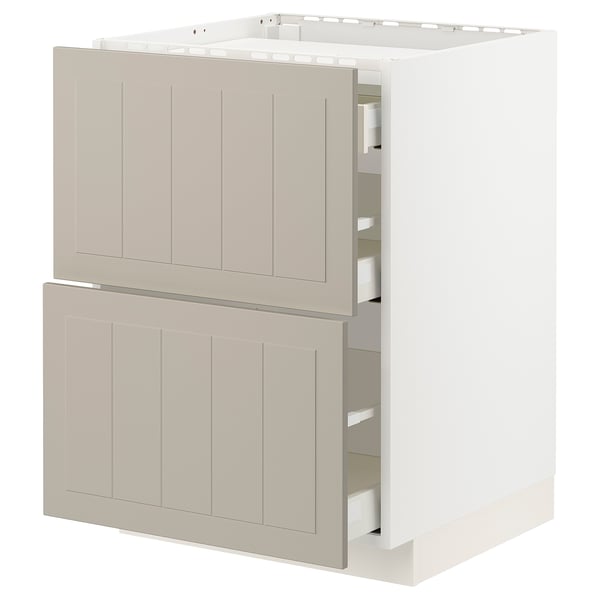 METOD / MAXIMERA Base cab f hob/2 fronts/3 drawers, white/Stensund beige, 60x60 cm