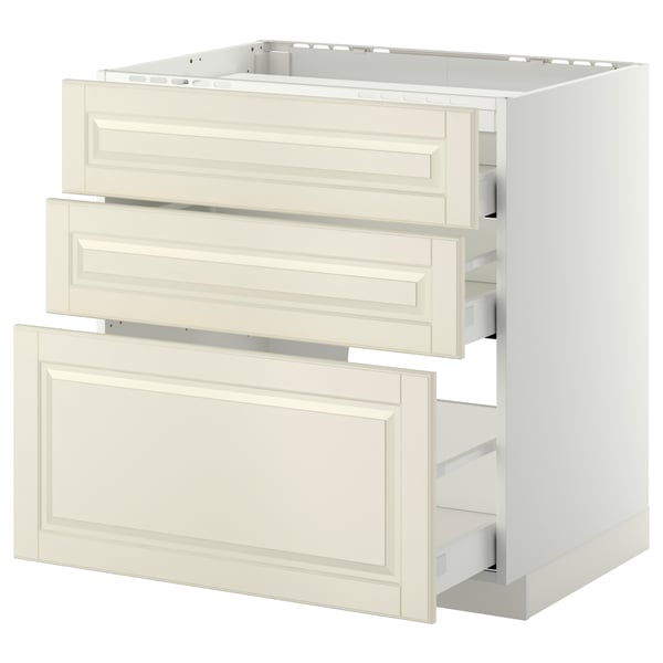METOD / MAXIMERA Base cab f hob/3 fronts/3 drawers, white/Bodbyn off-white, 80x60 cm