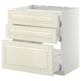 METOD / MAXIMERA Base cab f hob/3 fronts/3 drawers, white/Bodbyn off-white, 80x60 cm