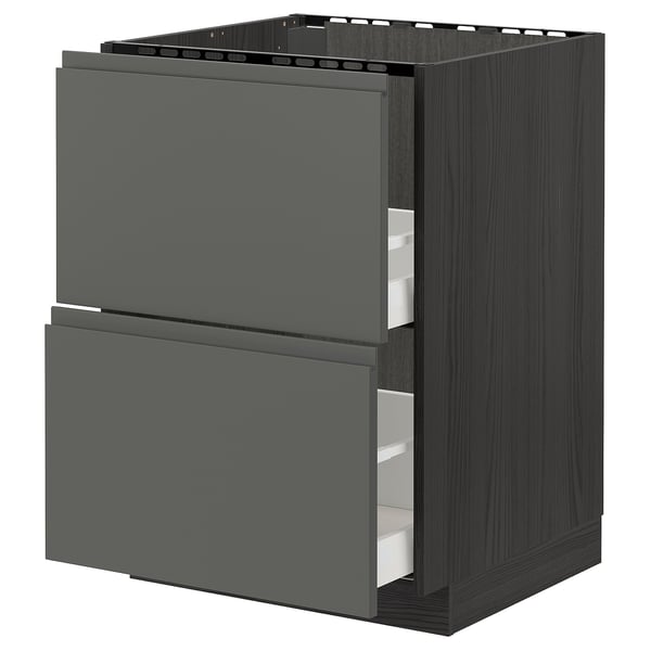 METOD / MAXIMERA Base cab f sink+2 fronts/2 drawers, black/Voxtorp dark grey, 60x60 cm