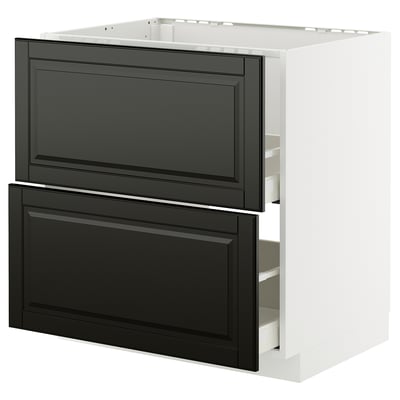 METOD / MAXIMERA Base cab f sink+2 fronts/2 drawers, white/Bodbyn black, 80x60 cm