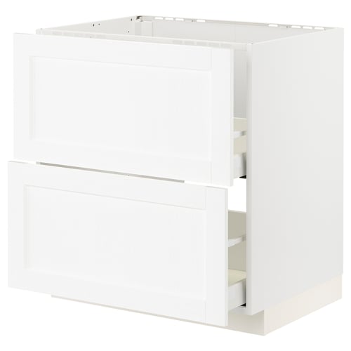 White METOD cabinet unit, rectangular shape, modern design with wooden texture.