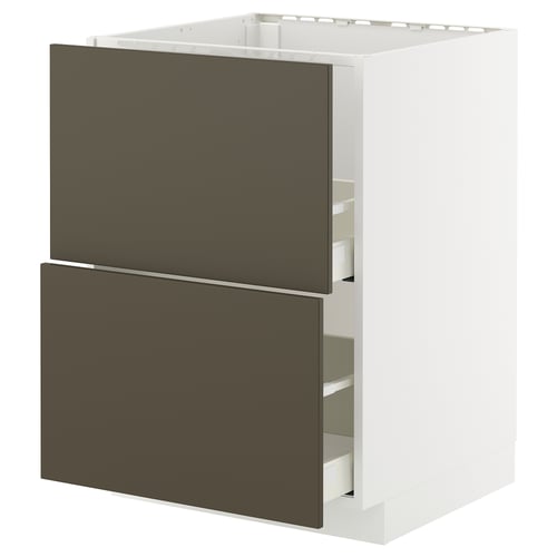 Modern kitchen cabinet: METOD with dark brown drawer fronts, sleek design, white base, two drawers.