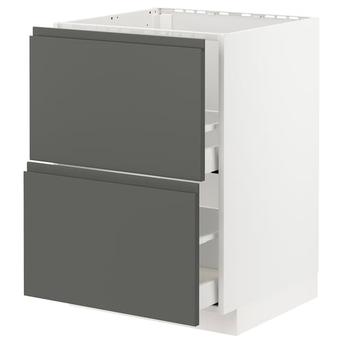 Modern grey kitchen cabinet with two drawers, matt finish, square shape, integrated handles, part of IKEAs METOD system.