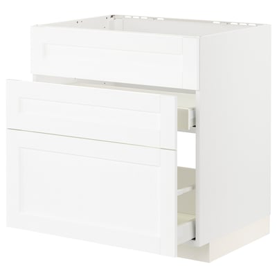 A white METOD kitchen cabinet with a smooth drawer.