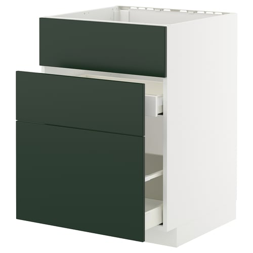 METOD kitchen cabinet in green with pull-out drawers.