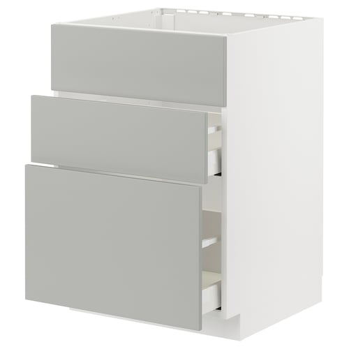 METOD kitchen unit in light grey with three drawers, modern clean design.