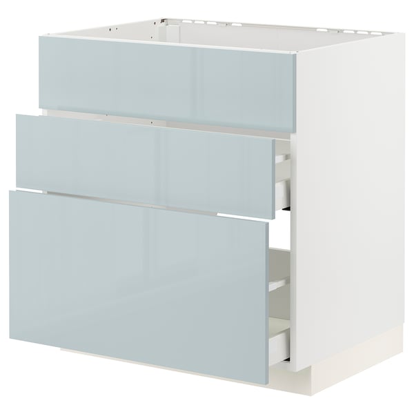 METOD / MAXIMERA Base cab f sink+3 fronts/2 drawers, white/Kallarp light grey-blue, 80x60 cm