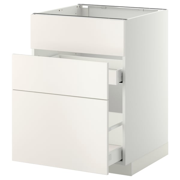 METOD / MAXIMERA Base cab f sink+3 fronts/2 drawers, white/Veddinge white, 60x60 cm