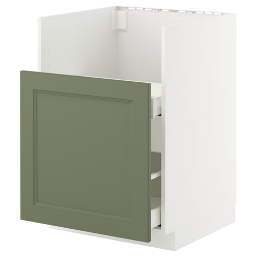 A green METOD kitchen cabinet with a smooth drawer.