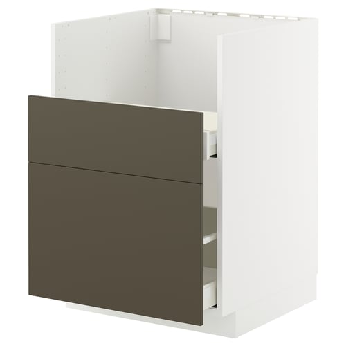 Modern kitchen cabinet, METOD. Dark brown havstorp front, white frame. Square, minimalist design.
