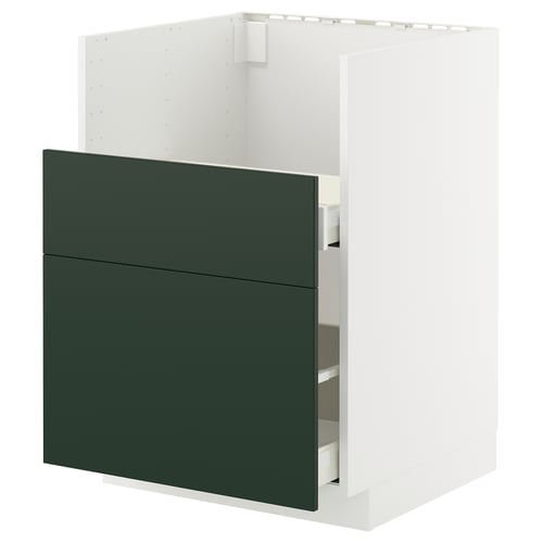 METOD kitchen cabinet, white and green. Two drawers, modern design.