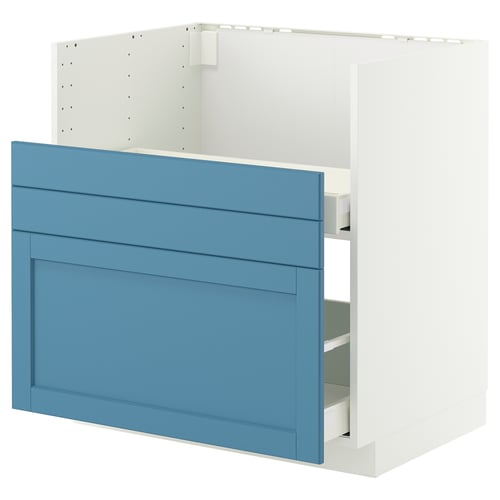 A light blue METOD kitchen cabinet with a drawer. It has a modern design with a white frame and a smooth drawer front.