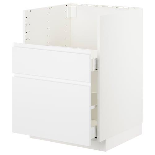 A white METOD kitchen cabinet unit with smooth surfaces and integrated handles. It a drawer system with a sleek, minimalist design.