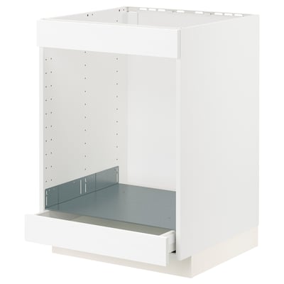 White METOD kitchen cabinet with single grey drawer.