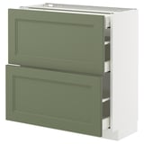 METOD / MAXIMERA Base cab with 2 fronts/3 drawers, white/Axstad grey-green, 80x37 cm