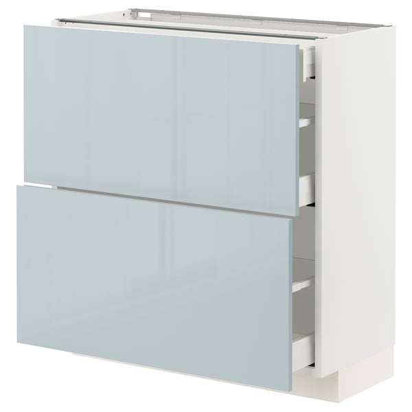 METOD / MAXIMERA Base cab with 2 fronts/3 drawers, white/Kallarp light grey-blue, 80x37 cm