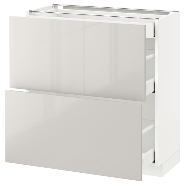 METOD / MAXIMERA Base cab with 2 fronts/3 drawers, white/Ringhult light grey, 80x37 cm