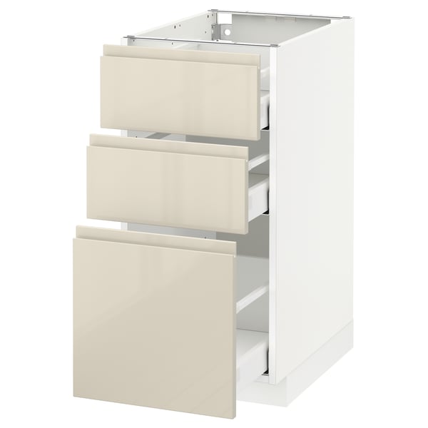 METOD / MAXIMERA Base cabinet with 3 drawers, white/Voxtorp high-gloss light beige, 40x60 cm