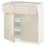 METOD / MAXIMERA Base cabinet with drawer/2 doors, white/Voxtorp high-gloss light beige, 80x37 cm