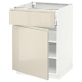 METOD / MAXIMERA Base cabinet with drawer/door, white/Voxtorp high-gloss light beige, 60x60 cm