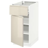 METOD / MAXIMERA Base cabinet with drawer/door, white/Voxtorp high-gloss light beige, 40x60 cm