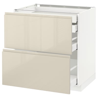 METOD / MAXIMERA Base cb 2 frnts/2 low/1 md/1 hi drw, white/Voxtorp high-gloss light beige, 80x60 cm