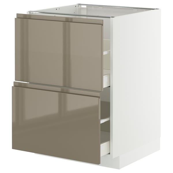 METOD / MAXIMERA Base cb 2 fronts/2 high drawers, white/Voxtorp high-gloss dark grey-brown, 60x60 cm