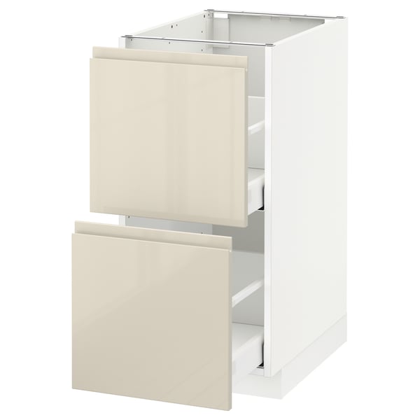 METOD / MAXIMERA Base cb 2 fronts/2 high drawers, white/Voxtorp high-gloss light beige, 40x60 cm