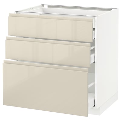 METOD / MAXIMERA Base cb 3 frnts/2 low/1 md/1 hi drw, white/Voxtorp high-gloss light beige, 80x60 cm