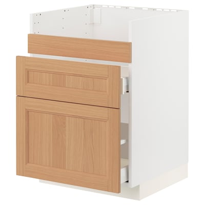 METOD / MAXIMERA Base cb f HAVSEN snk/3 frnts/2 drws, white/Vedhamn oak, 60x60 cm
