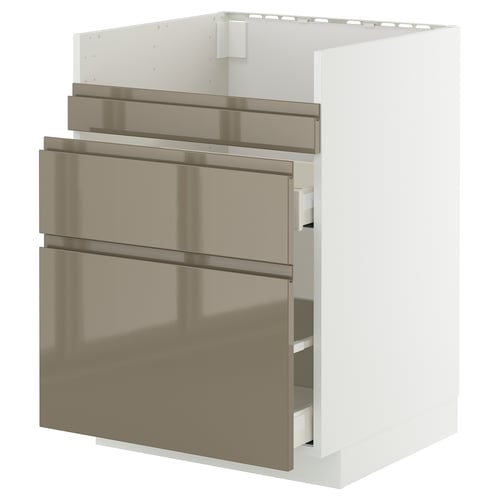 Modern stainless kitchen cabinet with 3 drawers.