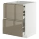 METOD / MAXIMERA Bc w pull-out work surface/3drw, white/Voxtorp high-gloss dark grey-brown, 60x60 cm