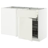 METOD / MAXIMERA Corner base cab w drawer and p-out, white/Veddinge white, 128x68 cm