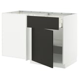 METOD / MAXIMERA Corner base cab w drawer and shelf, white/Nickebo matt anthracite, 128x68 cm
