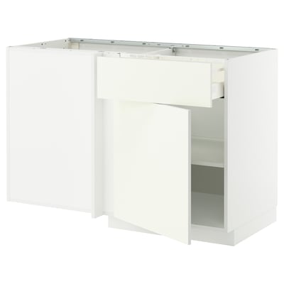 METOD / MAXIMERA Corner base cab w drawer and shelf, white/Vallstena white, 128x68 cm