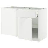 METOD / MAXIMERA Corner base cab w drawer and shelf, white/Voxtorp matt white, 128x68 cm
