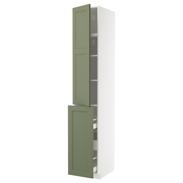 METOD / MAXIMERA Hc w p-o func 3drw/1dr/2shlv, white/Axstad grey-green, 40x60x240 cm