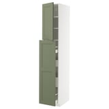 METOD / MAXIMERA Hc w p-o func 4drw/1dr/2shlv, white/Axstad grey-green, 40x60x220 cm