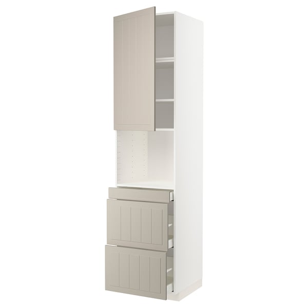 METOD / MAXIMERA Hi cab f micro combi w door/3 drwrs, white/Stensund beige, 60x60x240 cm
