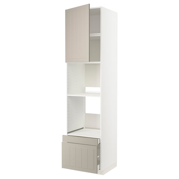 METOD / MAXIMERA Hi cab f ov/combi ov w dr/2 drwrs, white/Stensund beige, 60x60x240 cm