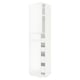 A white METOD kitchen cabinet with glossy doors and shelves. Its tall and rectangular, modern and sleek.