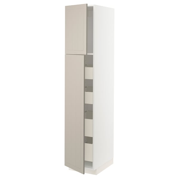 METOD / MAXIMERA Hi cab w 2 doors/4 drawers, white/Stensund beige, 40x60x200 cm