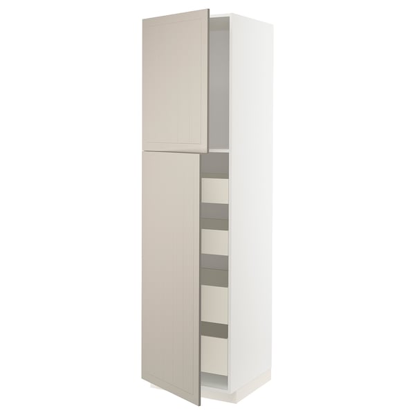 METOD / MAXIMERA Hi cab w 2 doors/4 drawers, white/Stensund beige, 60x60x220 cm