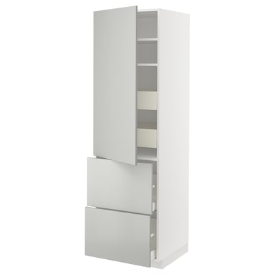METOD / MAXIMERA Hi cab w shlvs/4 drawers/dr/2 frnts, white/Havstorp light grey, 60x60x200 cm