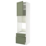 METOD / MAXIMERA High cab f oven/micro w dr/2 drwrs, white/Axstad grey-green, 60x60x240 cm