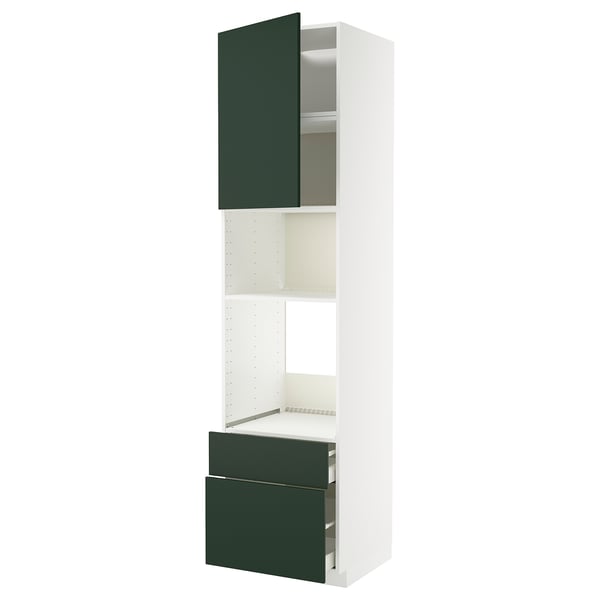 METOD / MAXIMERA High cab f oven/micro w dr/2 drwrs, white/Havstorp deep green, 60x60x240 cm