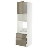 METOD / MAXIMERA High cab f oven/micro w dr/2 drwrs, white/Voxtorp high-gloss dark grey-brown, 60x60x220 cm